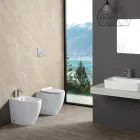 Toilette Aster blanche en céramique sans bride, à poser au sol, avec siège à fermeture amortie   Viadurini