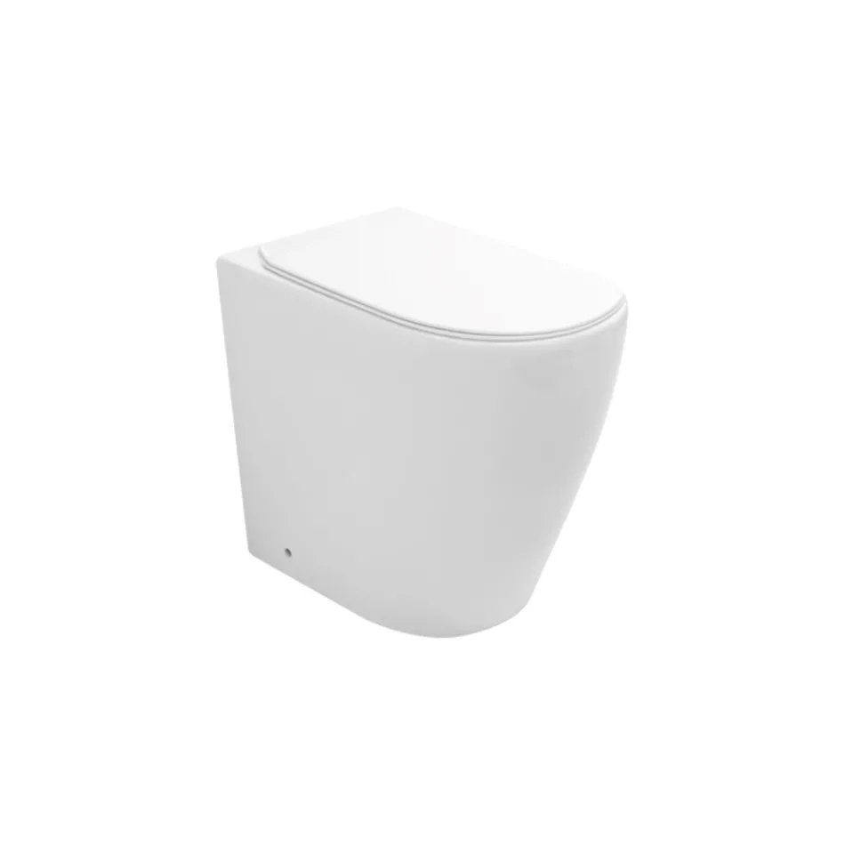Toilettes sans bride avec abattant en céramique thermodurcissable à fermeture amortie - Laurier-rose Viadurini