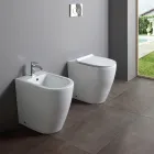 Toilettes sans bride avec abattant en céramique thermodurcissable à fermeture amortie - Laurier-rose Viadurini