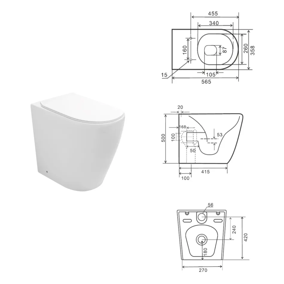 Toilettes sans bride avec abattant en céramique thermodurcissable à fermeture amortie - Laurier-rose Viadurini