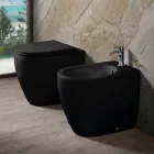 Toilette Aster bicolore en céramique mate sans bride avec siège à fermeture amortie   Viadurini