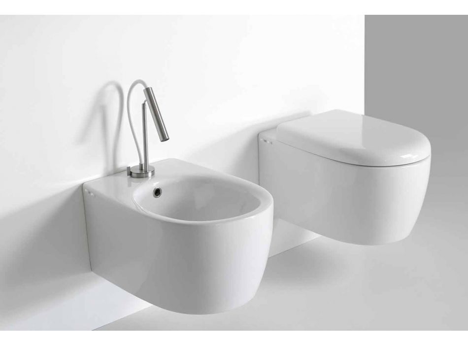 WC suspendu design moderne en céramique colorée Made in Italy - Lauretta Viadurini