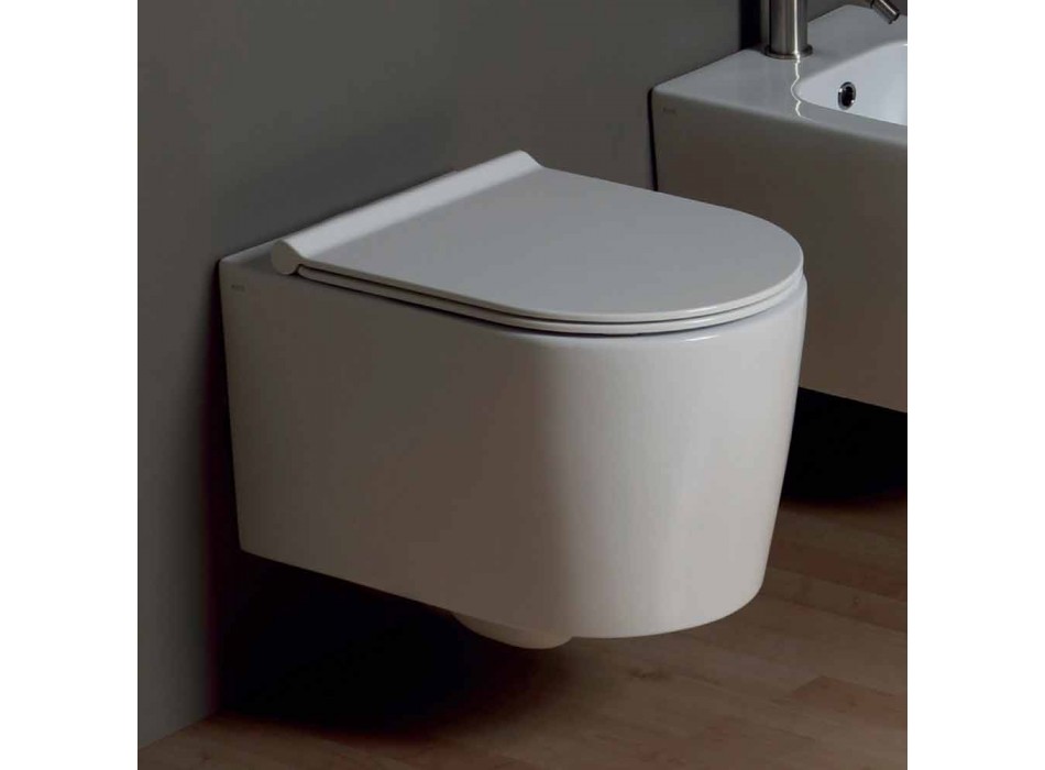 Cuvette de toilette suspendue en céramique de style contemporain Shine Square, fabriquée en Italie Viadurini