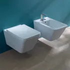 WC suspendu en céramique, design moderne, Sun Square fabriqué en Italie Viadurini