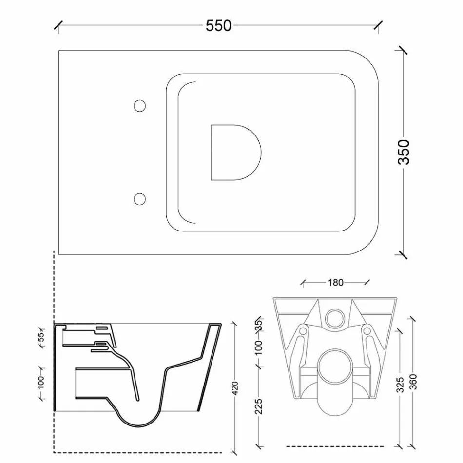 WC suspendu en céramique, design moderne, Sun Square fabriqué en Italie Viadurini