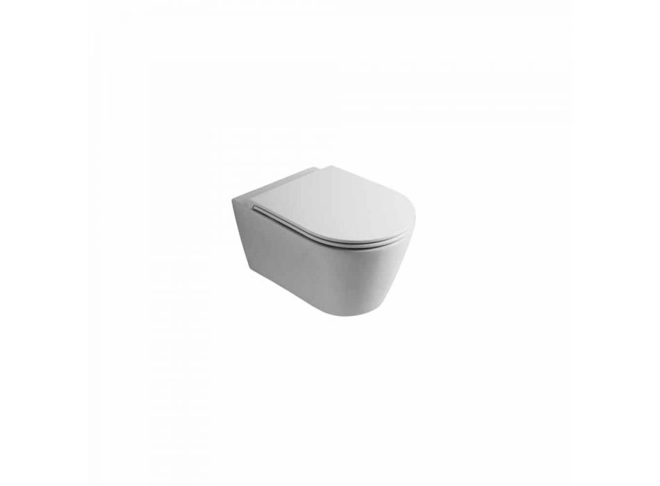 Cuvette de toilette moderne en céramique suspendue Sun Round 57x37 cm, fabriquée en Italie Viadurini