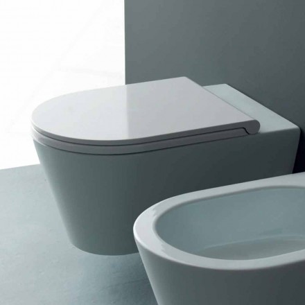 Cuvette de toilette moderne en céramique suspendue Sun Round 57x37 cm, fabriquée en Italie Viadurini