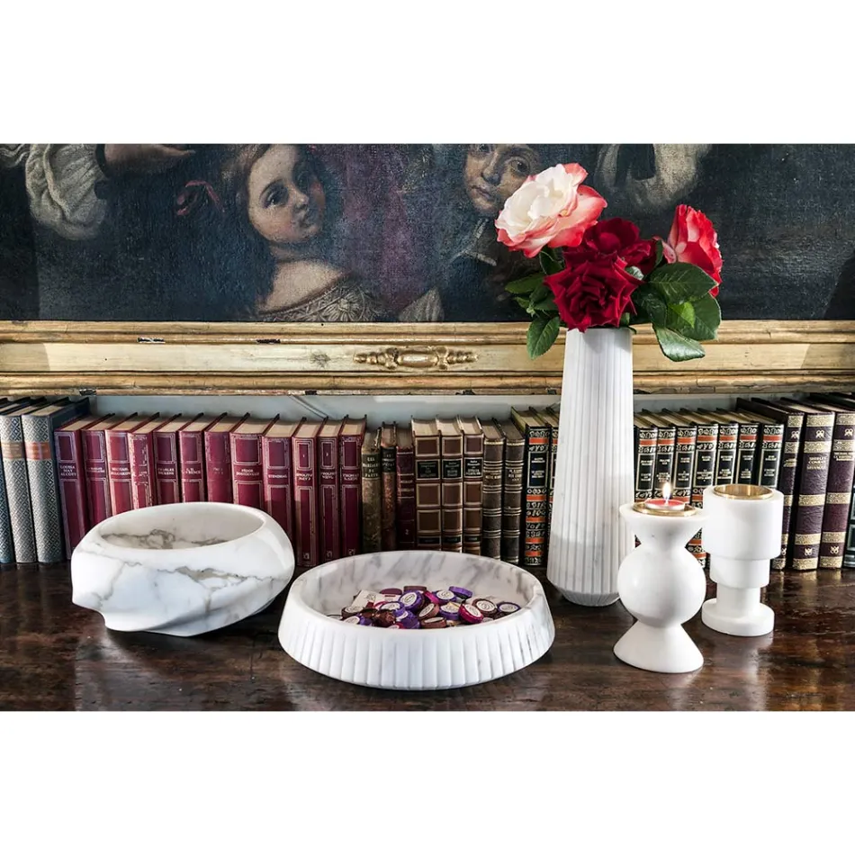 Plateau Rond Design en Marbre Arabescato Fabriqué en Italie - Casimir Viadurini