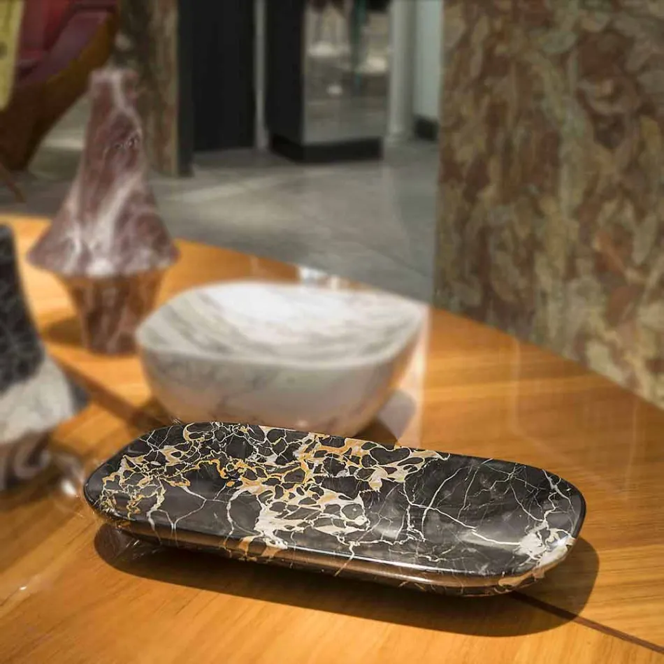 Plateau élégant en marbre Portoro Made in Italy - Ethereal Viadurini