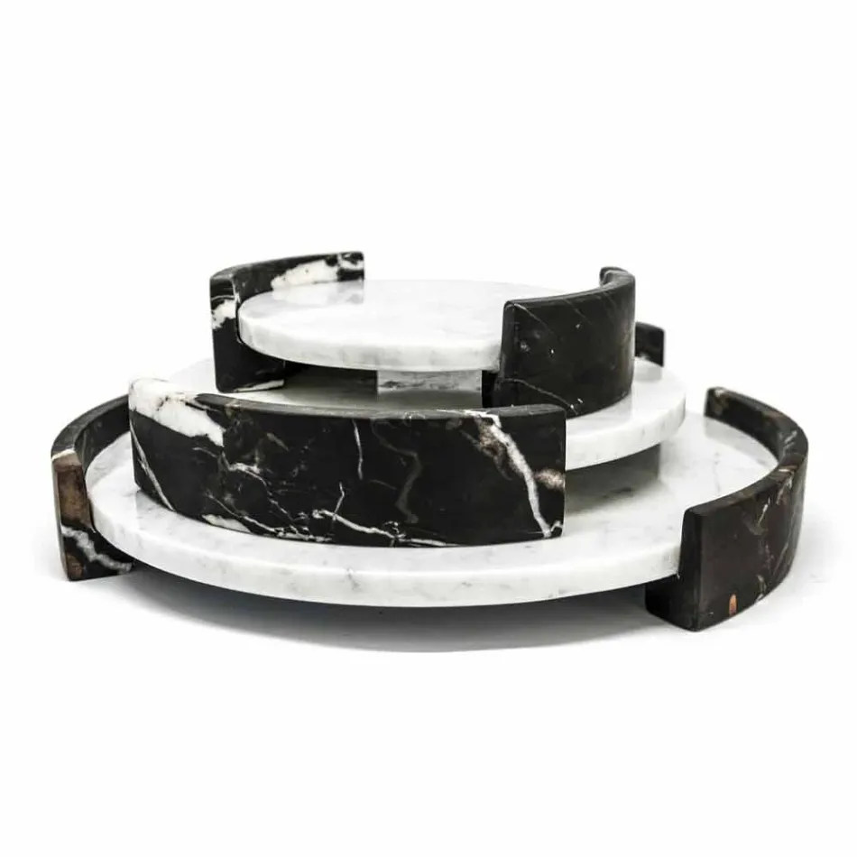 Plateau Rond Moderne en Marbre de Carrare Blanc Fabriqué en Italie - Chet Viadurini