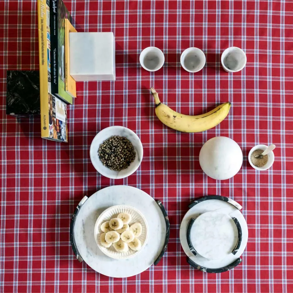 Plateau Rond Moderne en Marbre de Carrare Blanc Fabriqué en Italie - Chet Viadurini