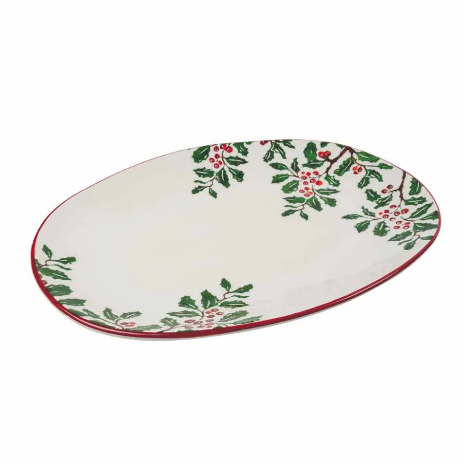 Christmas Tray Assiette de service ovale en porcelaine 2 pièces - Balai de boucher Viadurini