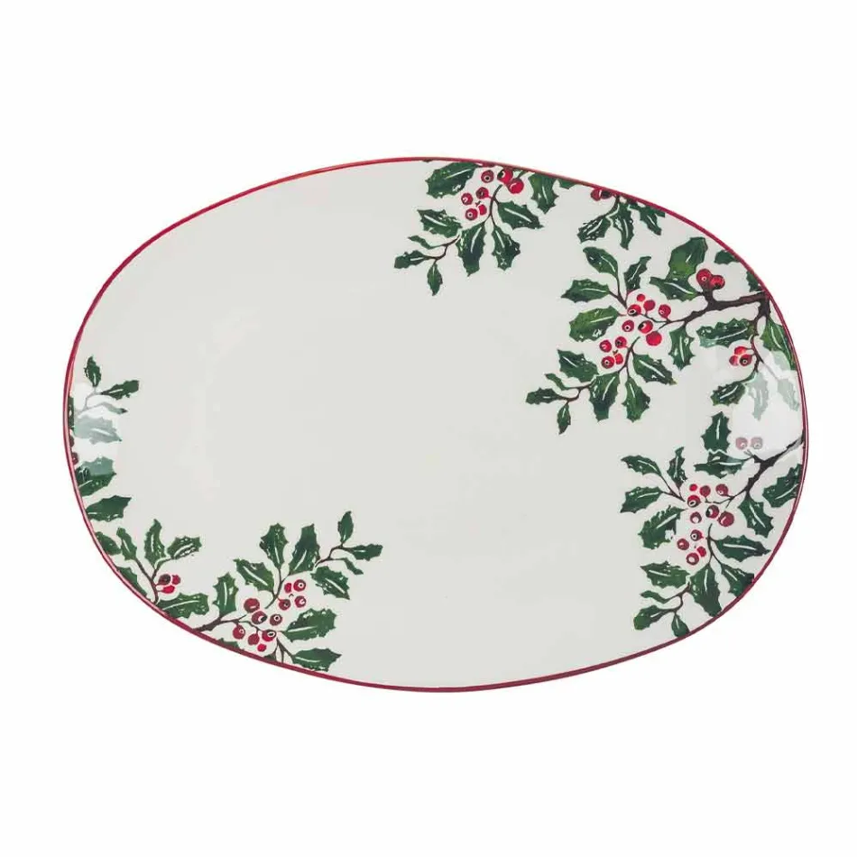 Christmas Tray Assiette de service ovale en porcelaine 2 pièces - Balai de boucher Viadurini