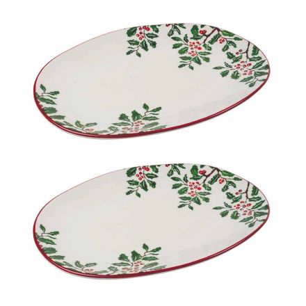 Christmas Tray Assiette de service ovale en porcelaine 2 pièces - Balai de boucher Viadurini