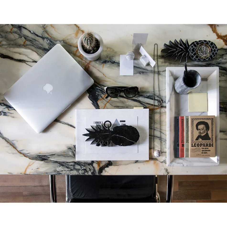 Plateau Rectangulaire en Marbre de Carrare Blanc Fabriqué en Italie - Vassili Viadurini