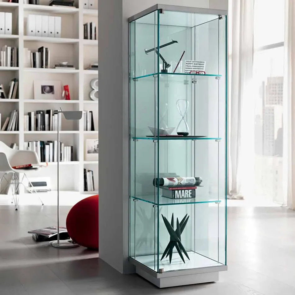 Vitrine Colonne en Verre Transparent avec Bouton Droite ou Gauche - Antonia Viadurini