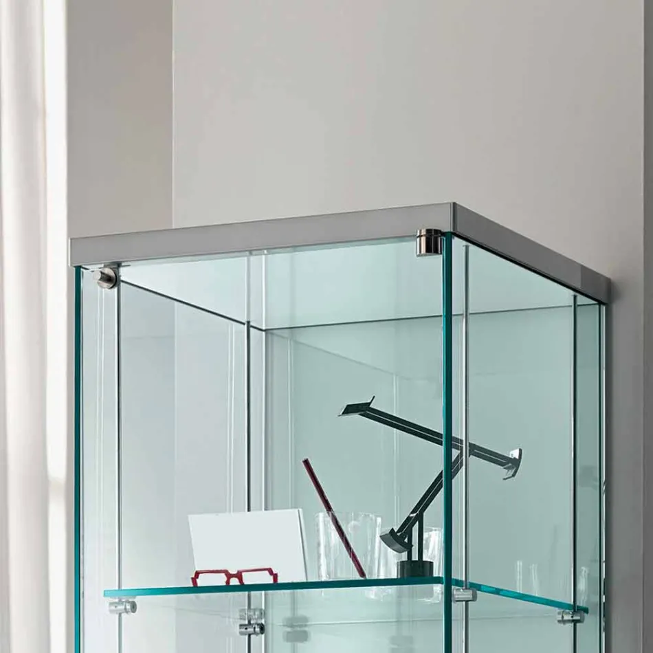 Vitrine Colonne en Verre Transparent avec Bouton Droite ou Gauche - Antonia Viadurini