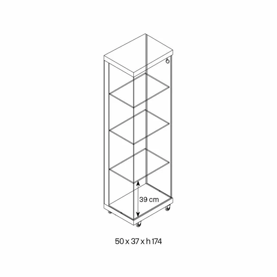 Vitrine murale en verre et bois blanc, roulettes et étagères lumineuses - Armilla Viadurini