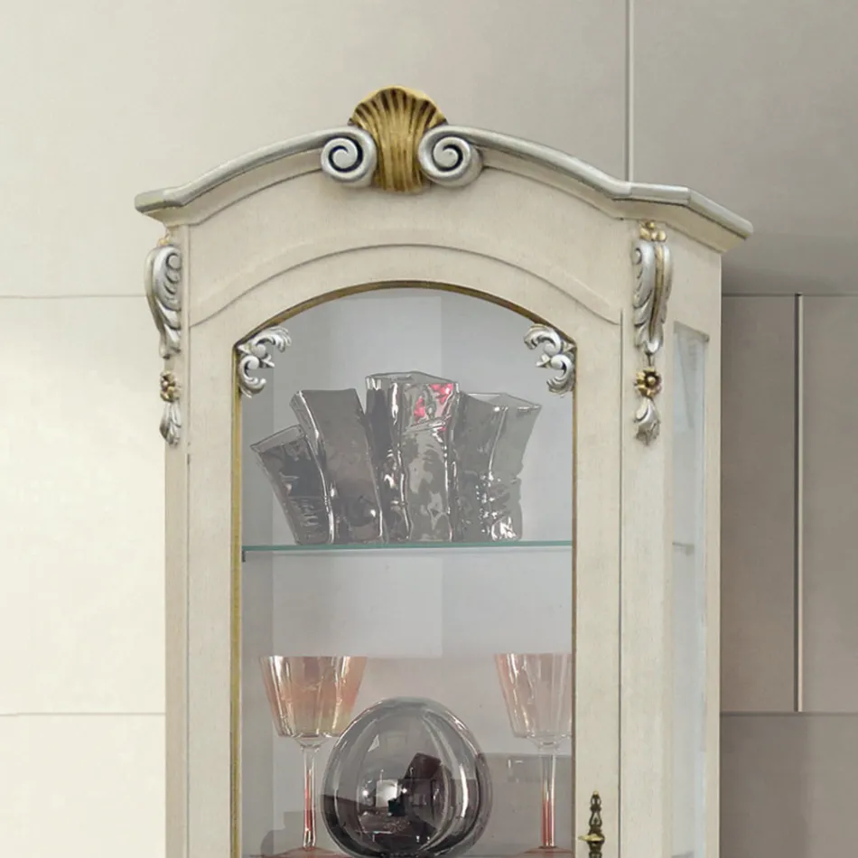 Vitrine Classique avec Porte et Tiroir en Bois Blanc Made in Italy - Cheverny Viadurini