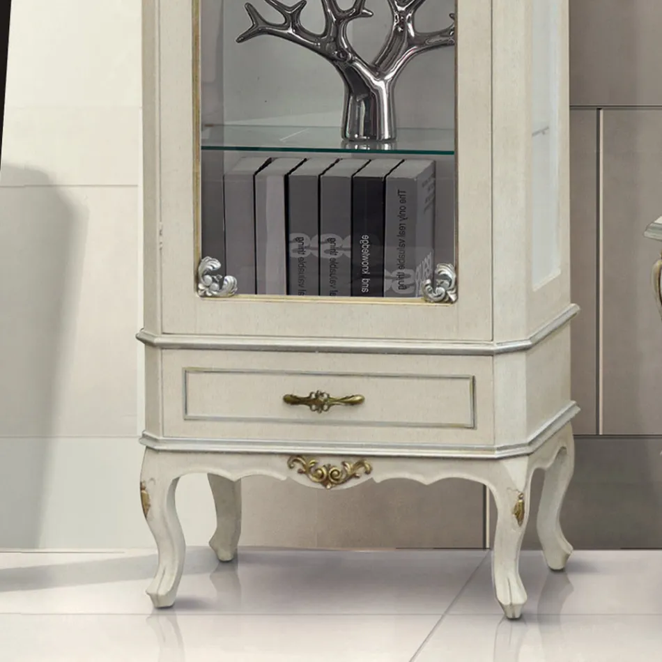 Vitrine Classique avec Porte et Tiroir en Bois Blanc Made in Italy - Cheverny Viadurini
