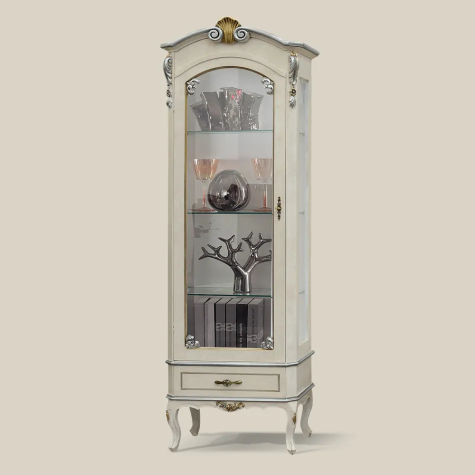 Vitrine Classique avec Porte et Tiroir en Bois Blanc Made in Italy - Cheverny Viadurini