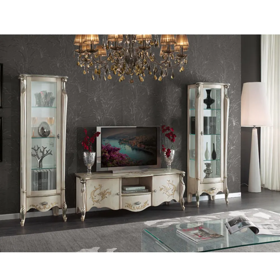 Vitrine Classique avec Porte en Bois Blanc ou Noyer Made in Italy - Caligola Viadurini