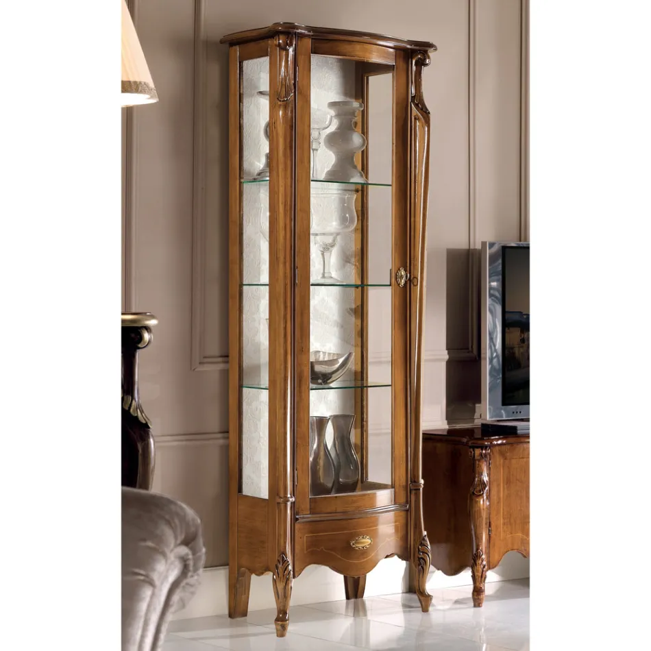 Vitrine Classique avec Porte en Bois Blanc ou Noyer Made in Italy - Caligola Viadurini