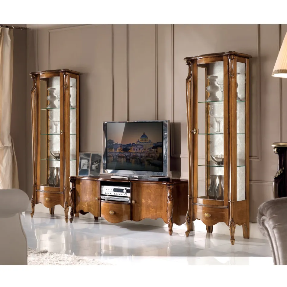 Vitrine Classique avec Porte en Bois Blanc ou Noyer Made in Italy - Caligola Viadurini