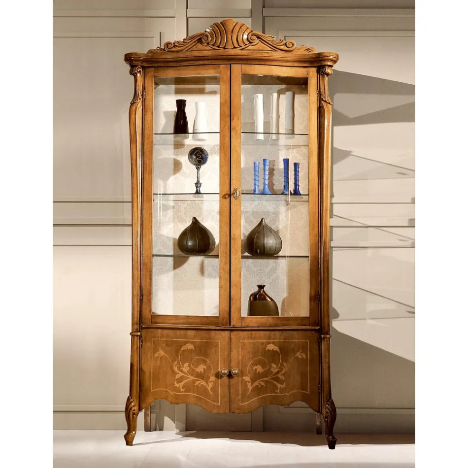 Vitrine Classique en Bois de Noyer Marqueté 4 Portes Made in Italy - Commodo Viadurini