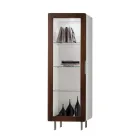 Vitrine de salon avec 1 porte en finition blanc et canaletto fabriquée en Italie - Gerd Viadurini