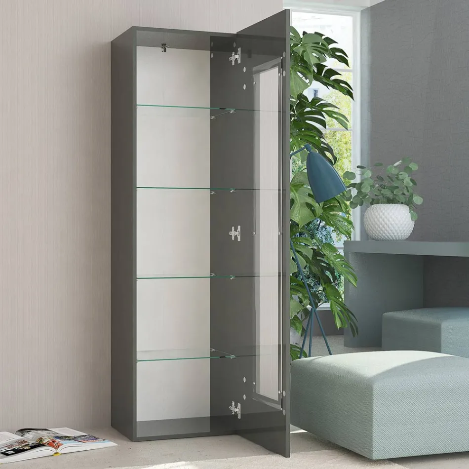 Vitrine de salon design en bois blanc, anthracite ou béton - Suzana Viadurini