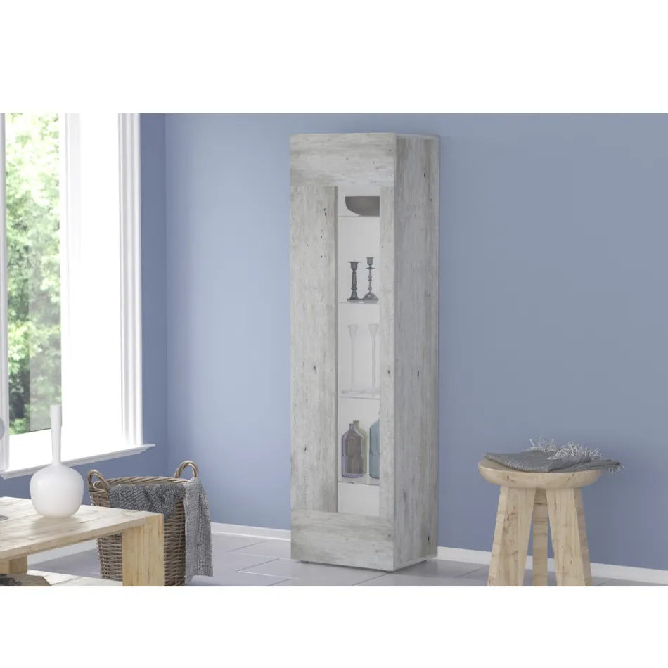 Vitrine de salon design en bois blanc, anthracite ou béton - Suzana Viadurini