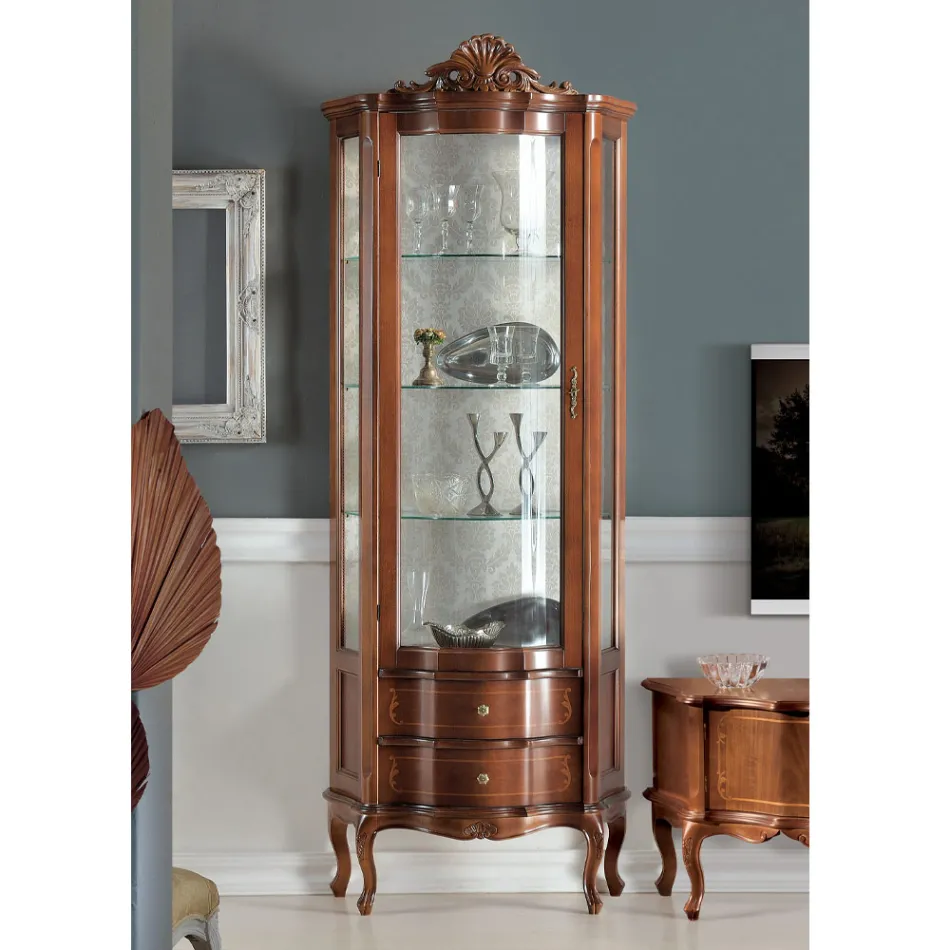 Vitrine de salon 1 porte et 2 tiroirs en bois Made in Italy - Leonor Viadurini