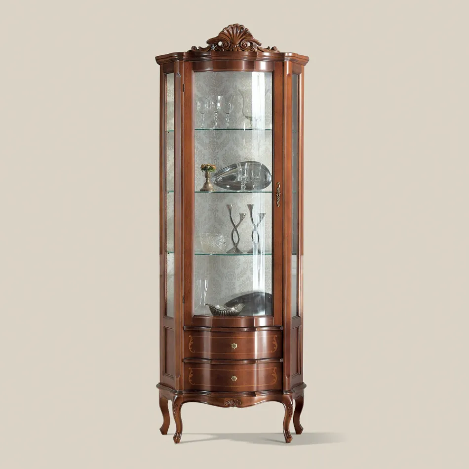 Vitrine de salon 1 porte et 2 tiroirs en bois Made in Italy - Leonor Viadurini