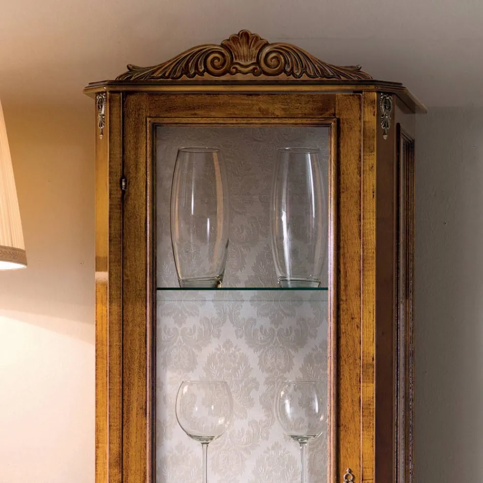 Vitrine de salon classique en bois de noyer 1 porte fabriquée en Italie - Ronald Viadurini