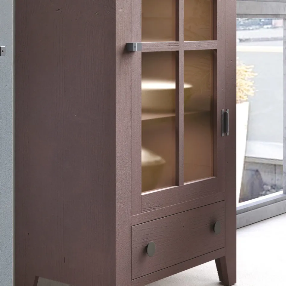 Vitrine de salon en bois de sapin massif entièrement fabriquée en Italie - Pascual Viadurini