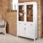 Vitrine de salon Sanda en teck massif avec 4 portes et 3 tiroirs Viadurini