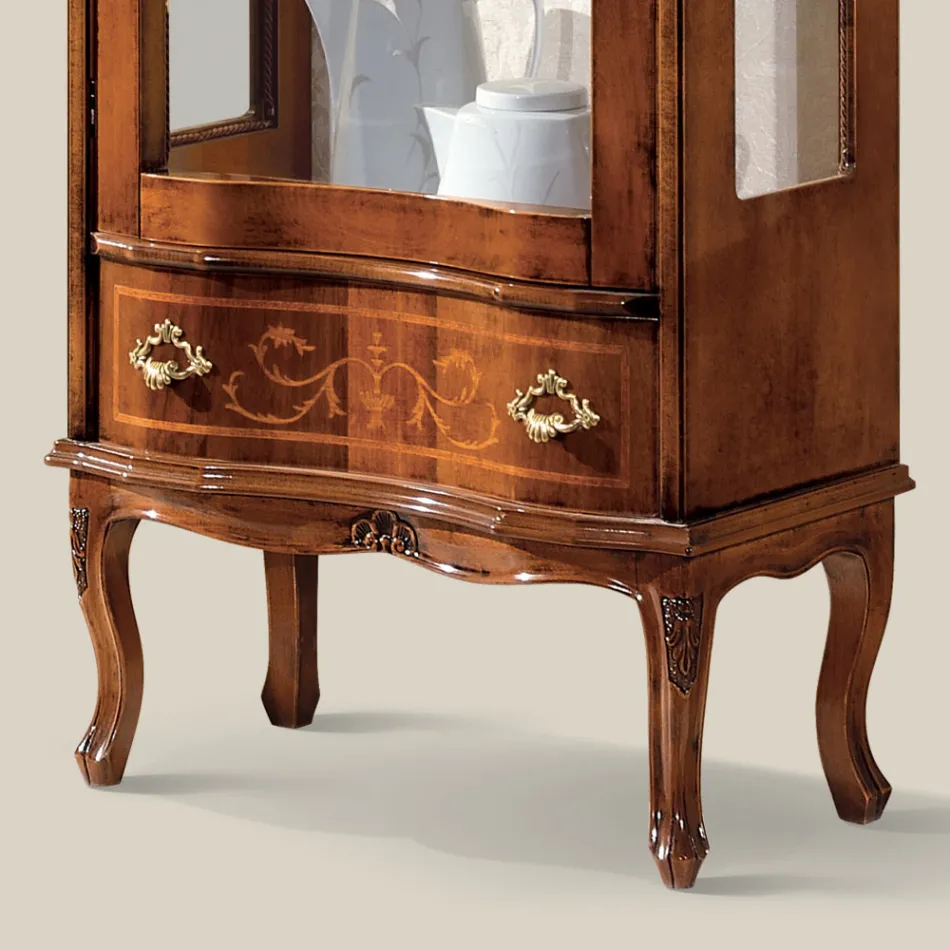 Vitrine de salon classique en bois de noyer avec porte Made in Italy - Versaille Viadurini