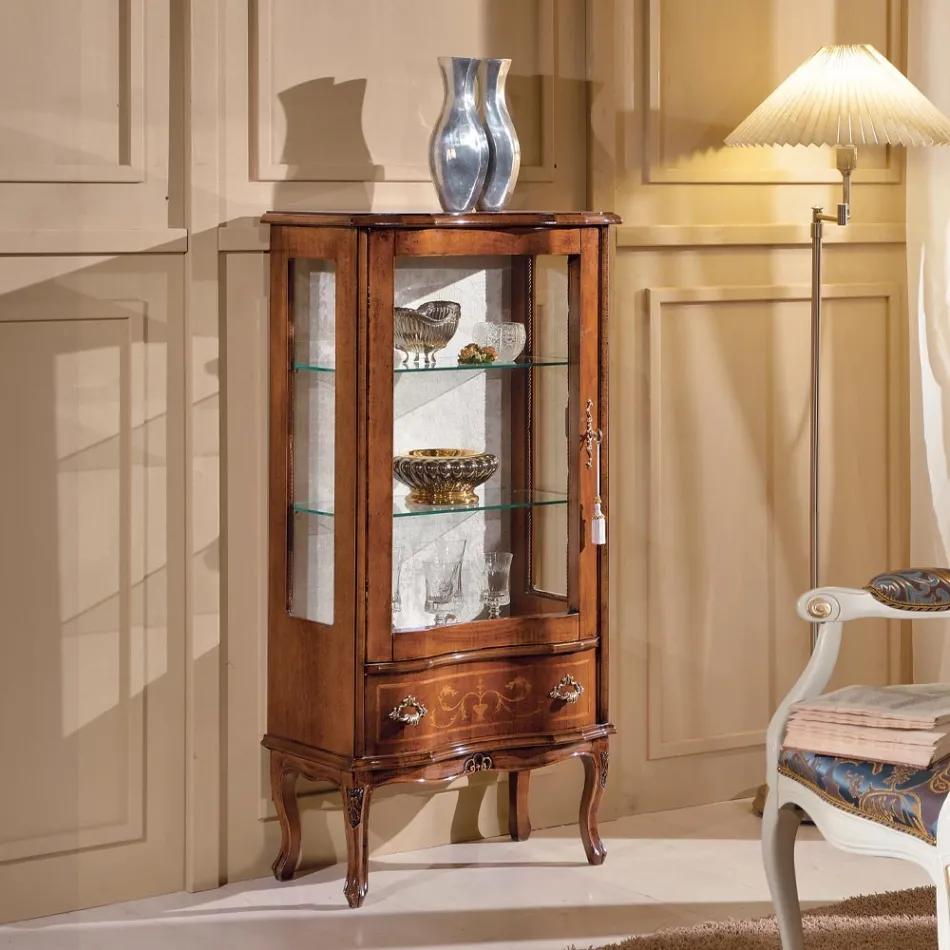 Vitrine de salon classique en bois de noyer avec porte Made in Italy - Versaille Viadurini