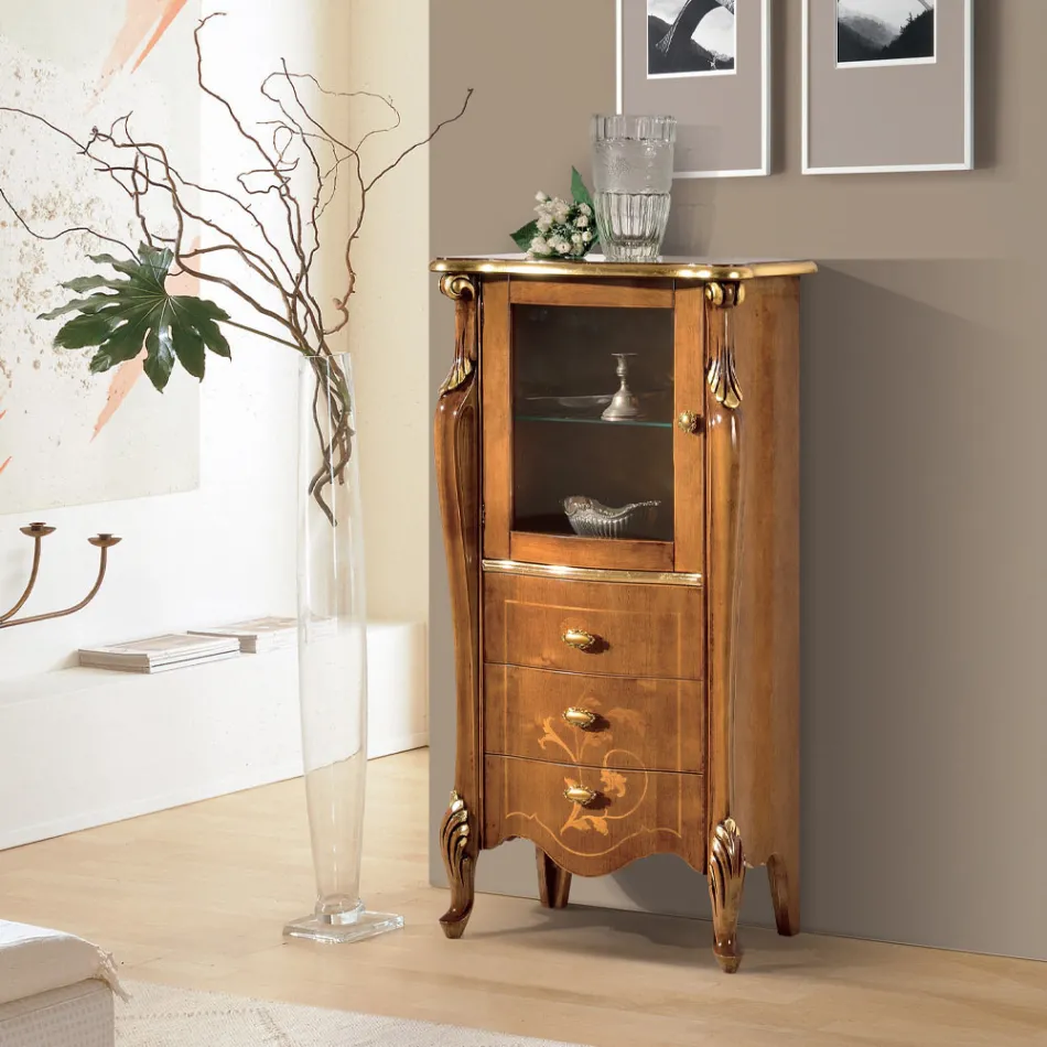 Vitrine de salon avec 1 porte vitrée et 3 tiroirs Made in Italy - Londres Viadurini