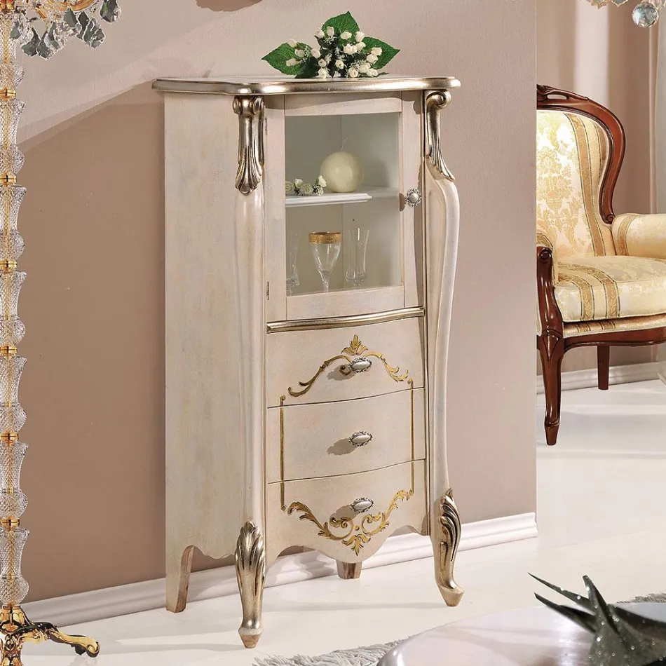 Vitrine de salon avec 1 porte vitrée et 3 tiroirs Made in Italy - Londres Viadurini