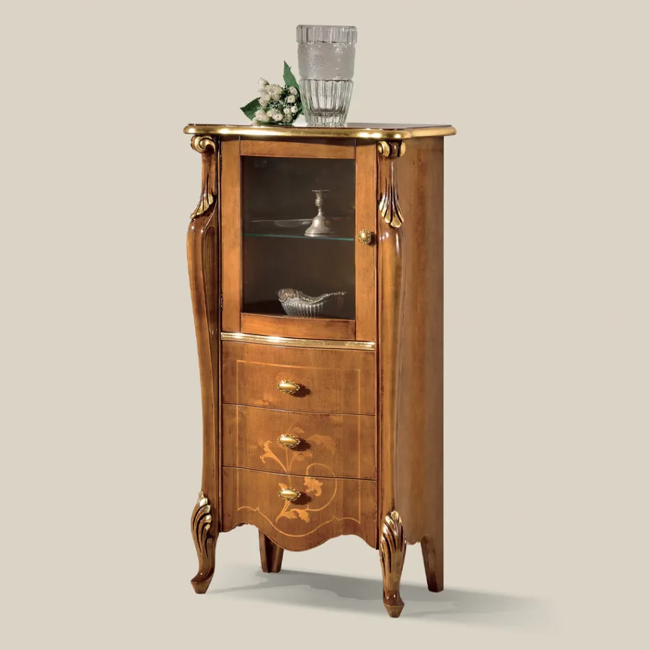 Vitrine de salon avec 1 porte vitrée et 3 tiroirs Made in Italy - Londres Viadurini