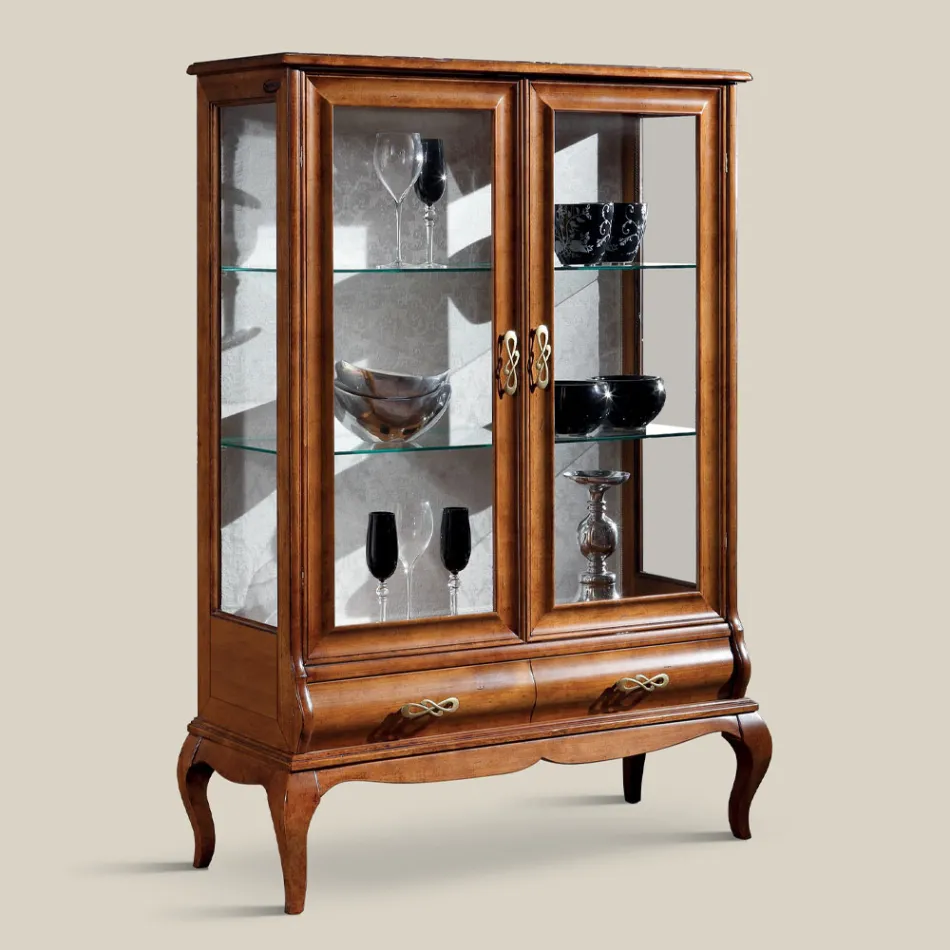 Vitrine de salon de luxe en bois de noyer classique fabriqué en Italie - Hastings Viadurini