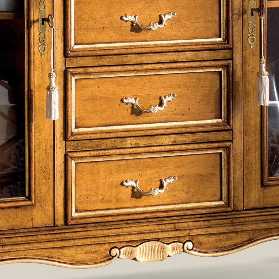 Vitrine de salon en bois avec 2 portes et 5 tiroirs Made in Italy - Richard Viadurini