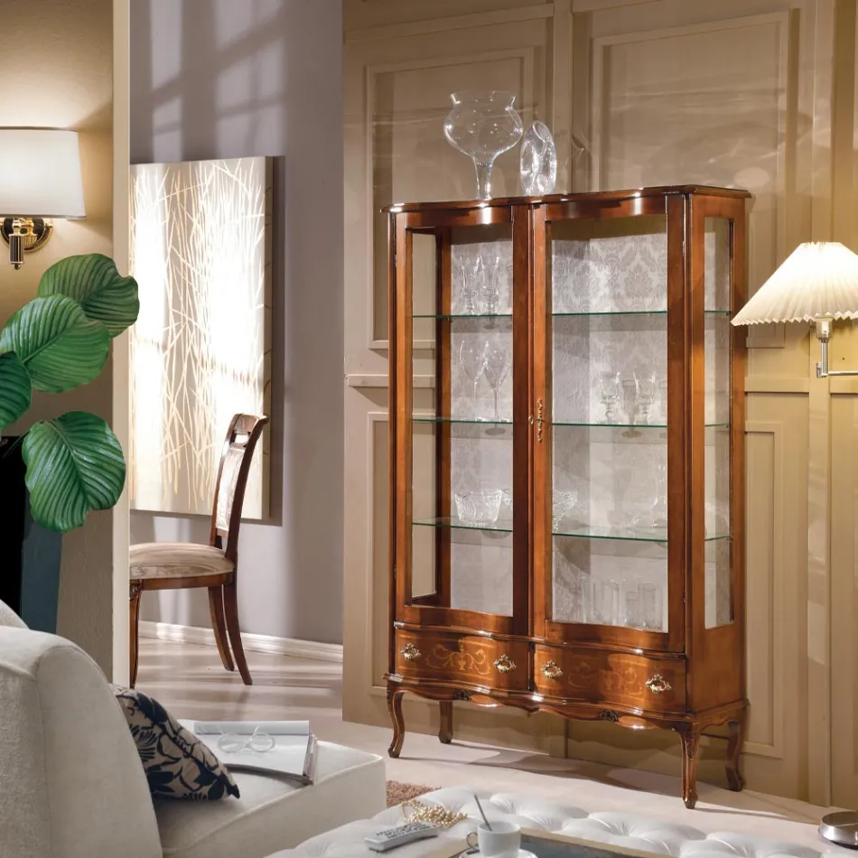 Vitrine en bois de style classique avec portes et tiroirs Made in Italy - Versaille Viadurini