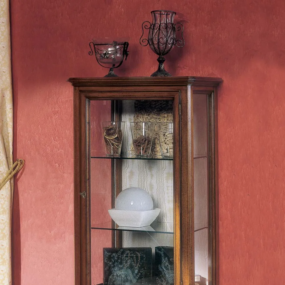 Vitrine avec 1 tiroir, 1 porte et étagères en verre fabriquées en Italie - Anansi Viadurini