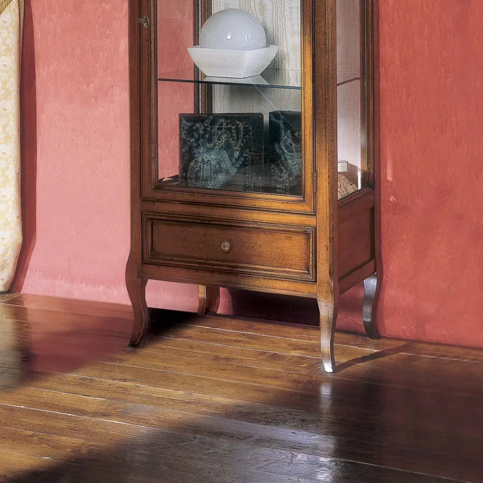 Vitrine avec 1 tiroir, 1 porte et étagères en verre fabriquées en Italie - Anansi Viadurini