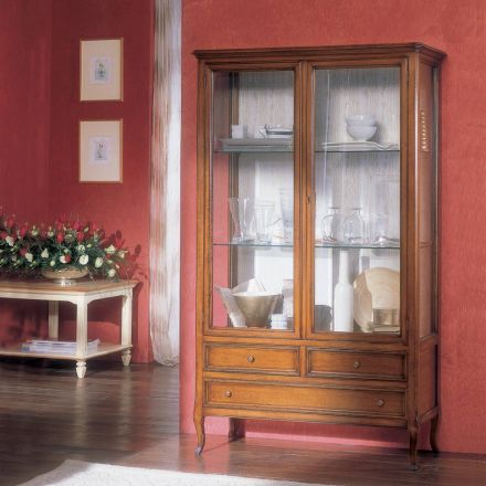Vitrine avec 3 tiroirs, 2 portes et étagères en verre Made in Italy - Walo Viadurini