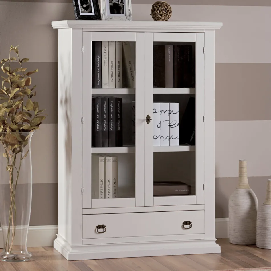 Vitrine en bois avec 1 tiroir, 2 portes et 2 étagères Made in Italy - Nanna Viadurini