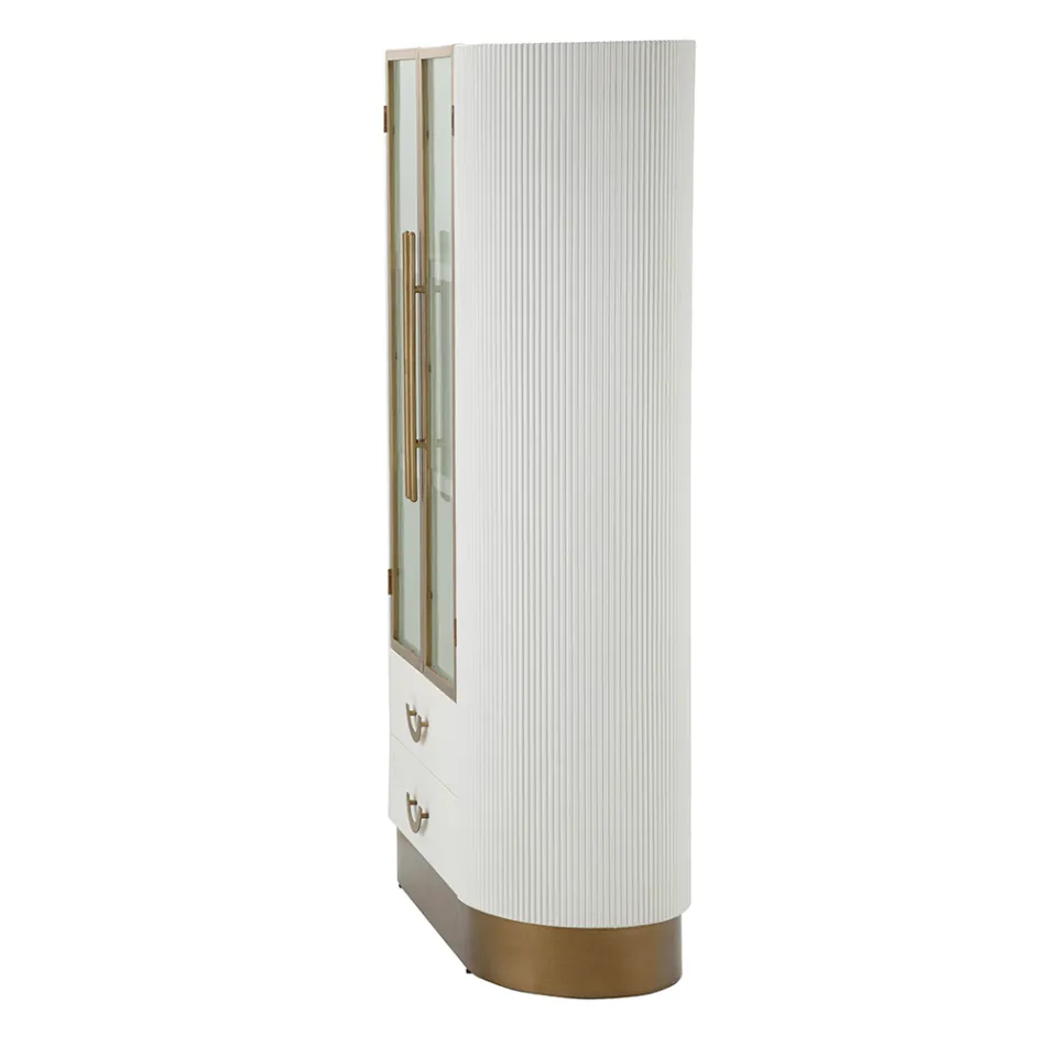 Vitrine en bois avec plateau et inserts arrondis avec 2 portes et 2 tiroirs - Rachel Viadurini